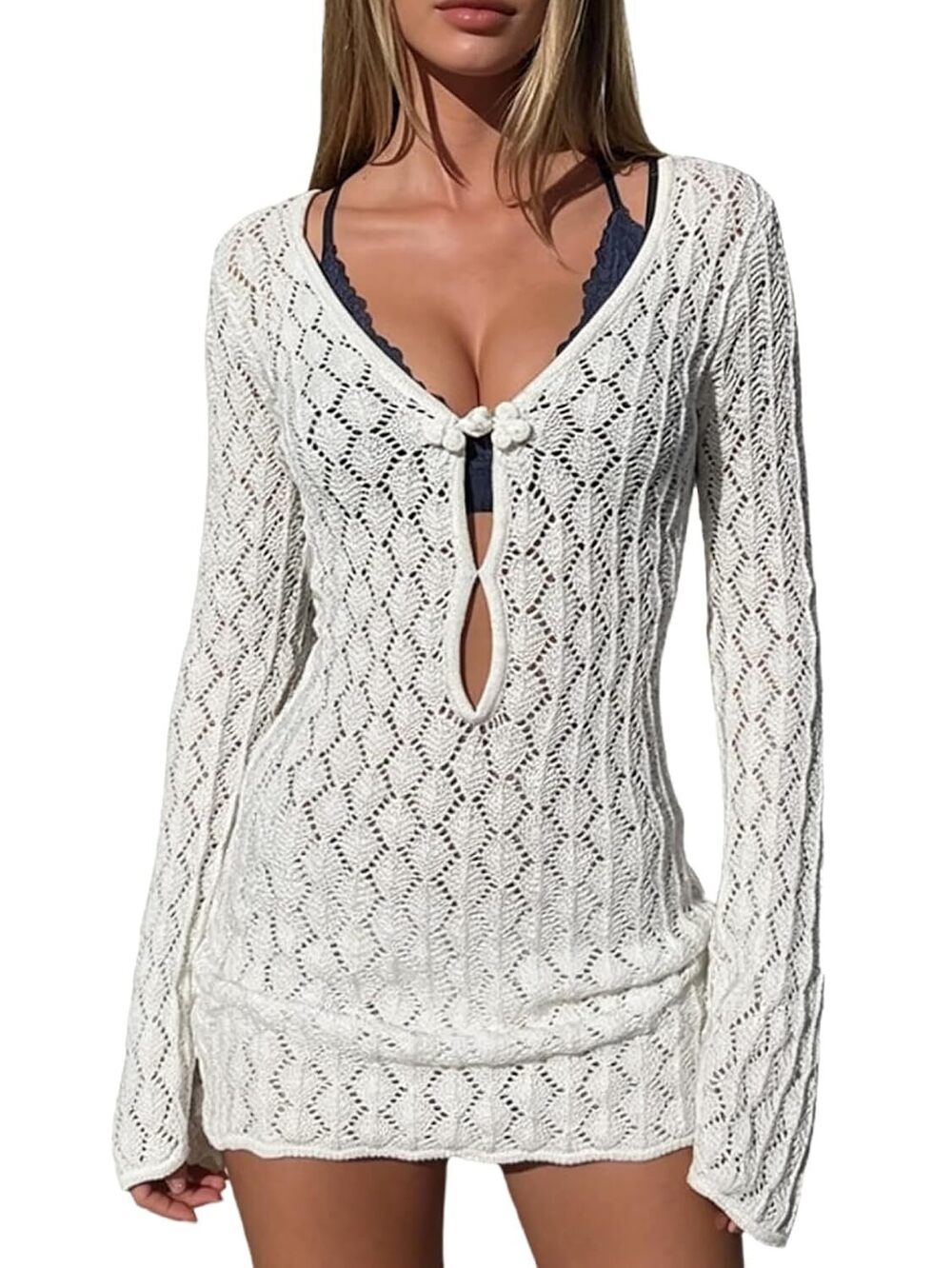 Crochet Beach Cover Up Dress for Swimwear White